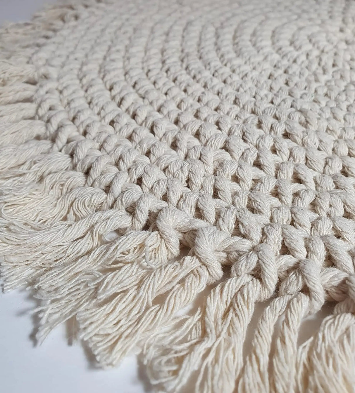 Tischset Makramee Platzset Tischdeko Untersetzer rund boho Deko creme 38 cm - Platzset