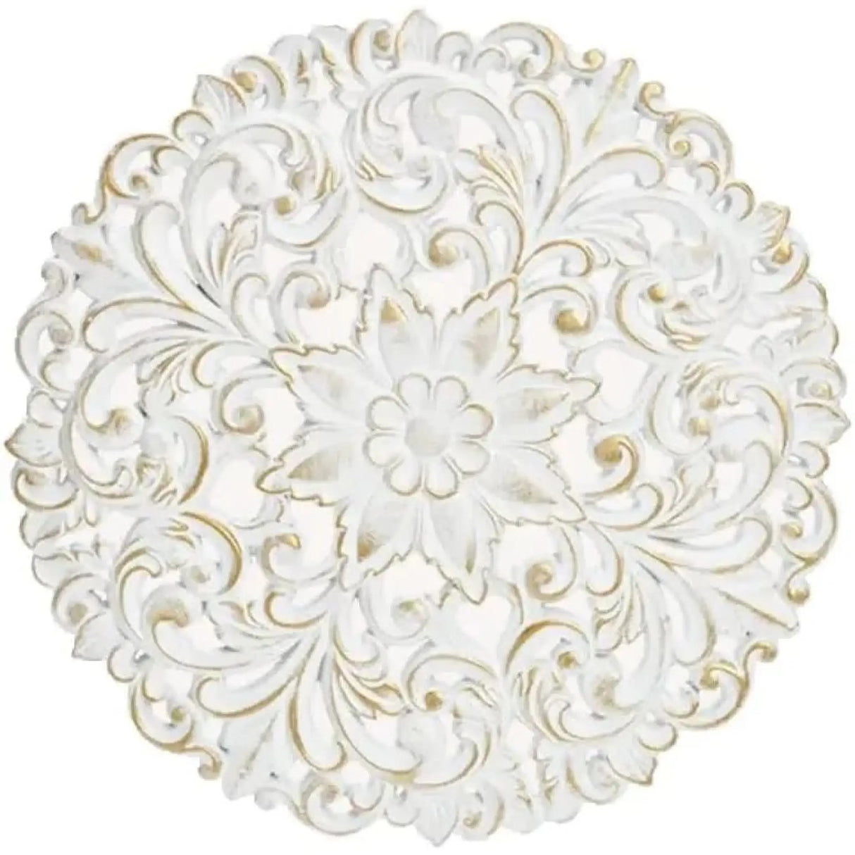 Wandbild Holzbild Ornament weiß gold 39 cm Landhaus Mandala shabby - Holzbild