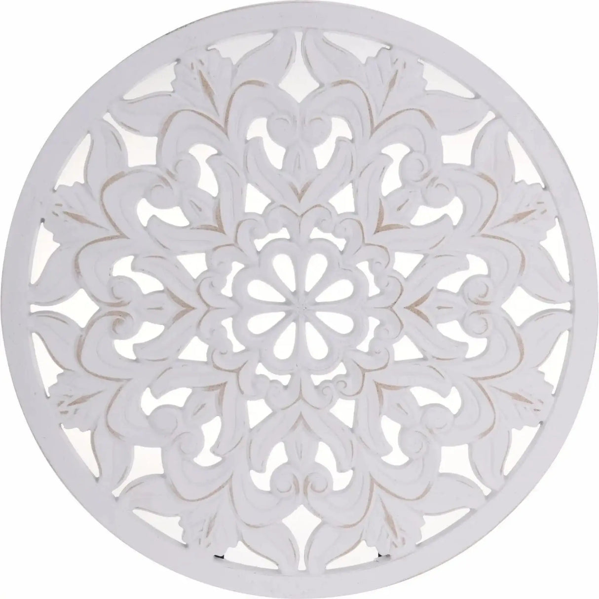 Wandornament Holz weiß 48 cm rund shabby Landhaus Ornament Holzornament Holzbild - Wandornament