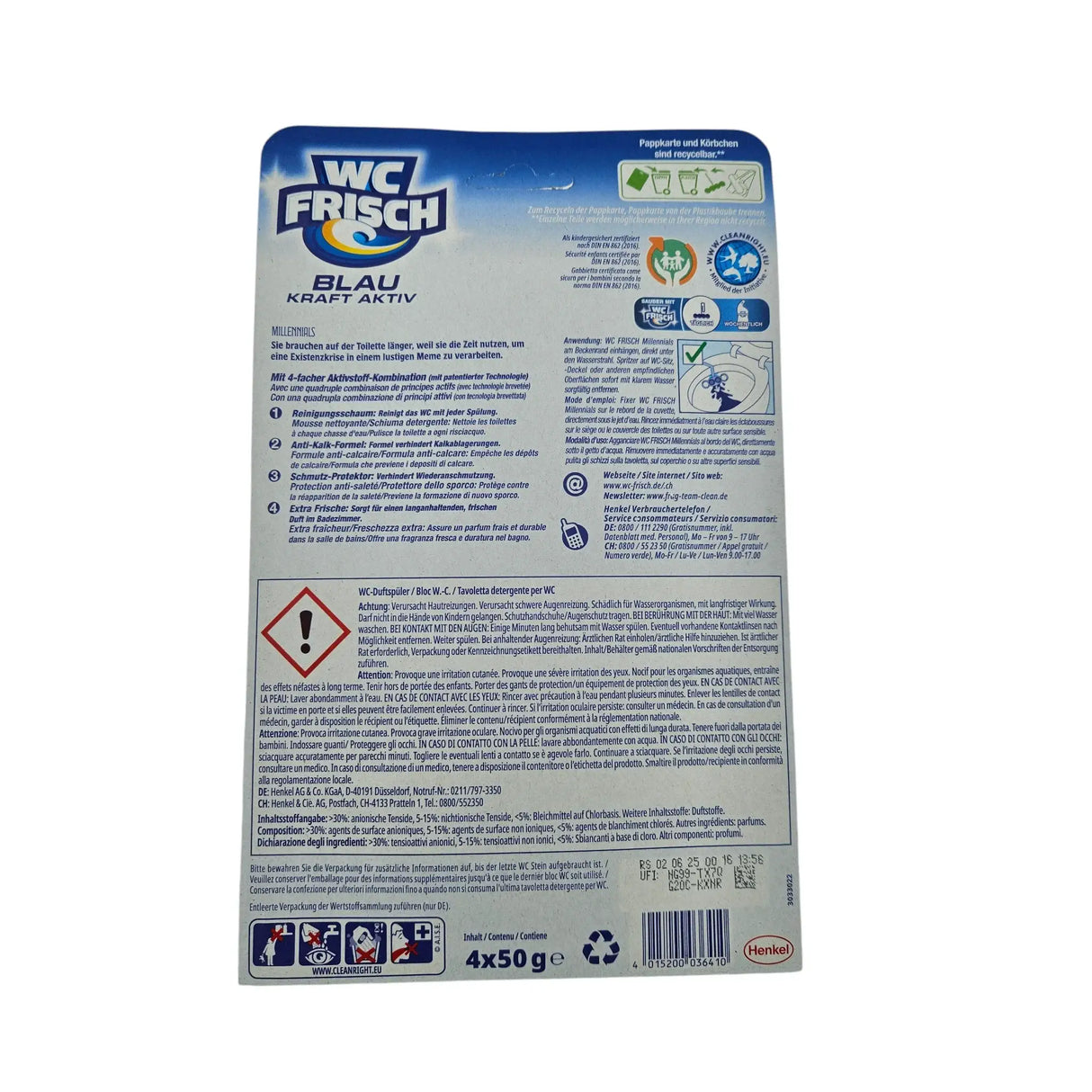 WC Frisch blau Kraft Aktiv 4er Set Wc Reiniger Tab Duftstein extra frische Toiletteneinhänger - WC Reiniger