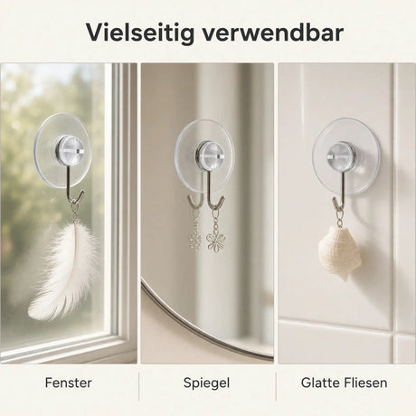 24 Saugnapfhaken Ø 4 cm – Transparent mit Metallhaken für Fenster & Deko - Saugnäpfe