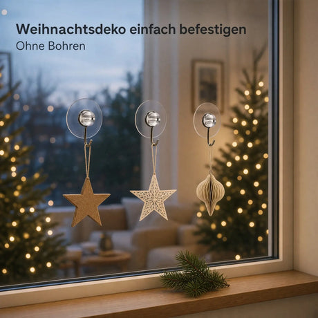 24 Saugnapfhaken Ø 4 cm – Transparent mit Metallhaken für Fenster & Deko - Saugnäpfe