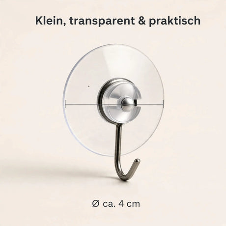 24 Saugnapfhaken Ø 4 cm – Transparent mit Metallhaken für Fenster & Deko - Saugnäpfe