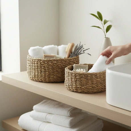 3 Körbe runder Korb Seegras Aufbewahrungskorb Dekokorb natur braun rund Körbche - 3er Seegras Korb Set