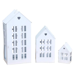 3 Laternenhäuser Windlicht Laternen Häuser Laterne Haus Metall weiß 3er SET - Windlicht Laternenhäuser