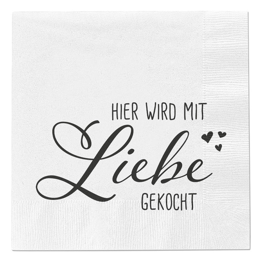 Servietten Hier wird mit Liebe gekocht 80 Stück Party Fest Tischdeko 33x33 cm