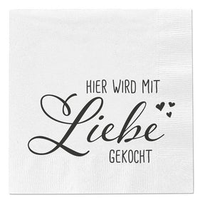 Servietten Hier wird mit Liebe gekocht 80 Stück Party Fest Tischdeko 33x33 cm - Servietten