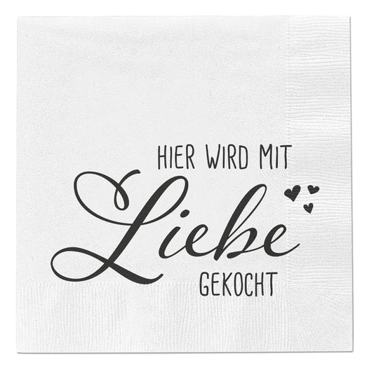 Servietten Hier wird mit Liebe gekocht 80 Stück Party 16x16cm Fest Tischdeko