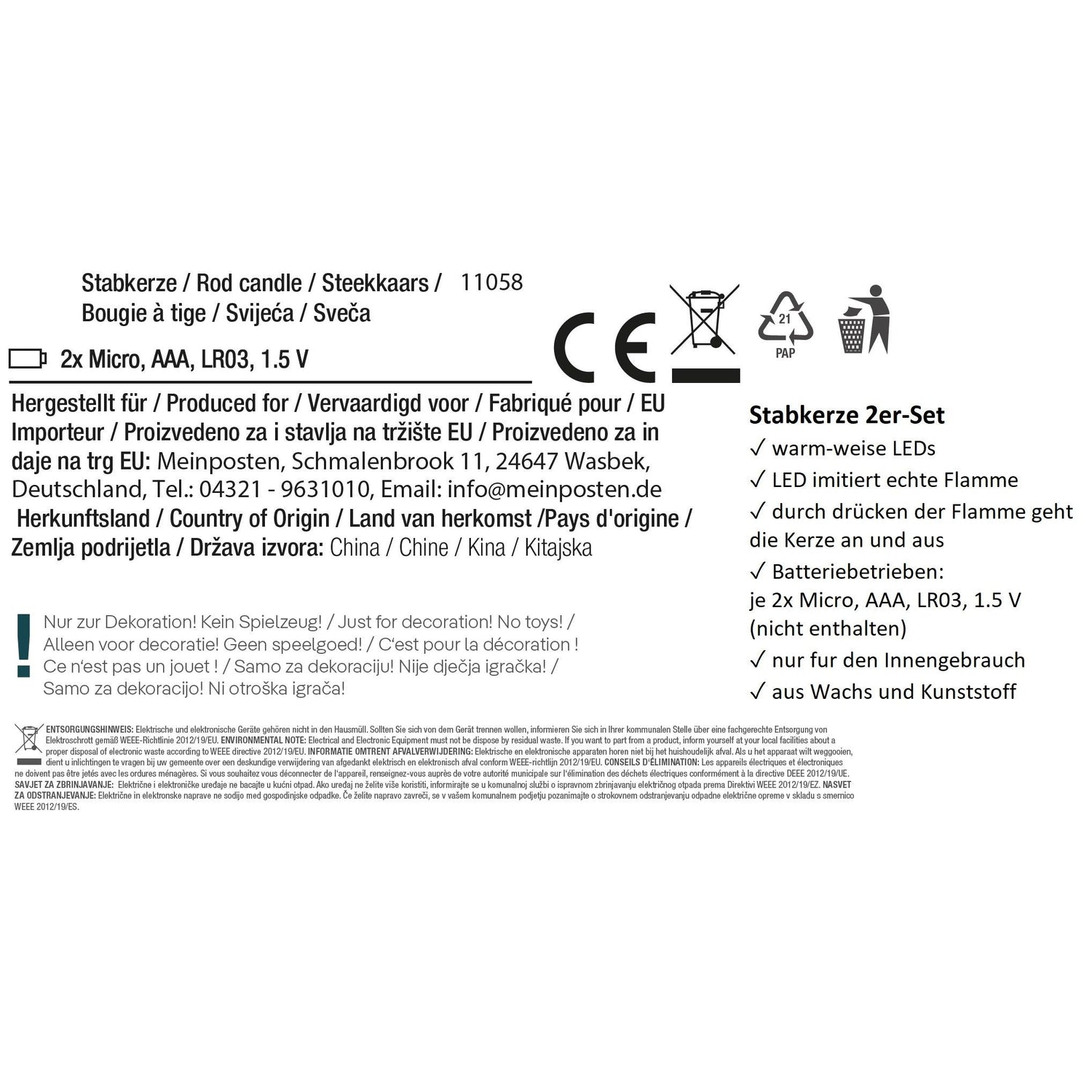 Kerze LED 2er Set Batteriebetrieb warmweiß flackern Stabkerzen Creme Rot Wachs