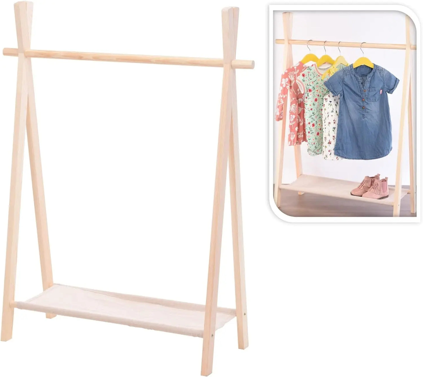 Kleiderständer für Kinder Garderobe Kleiderstange mit Ablage Holz 100x80x30 cm