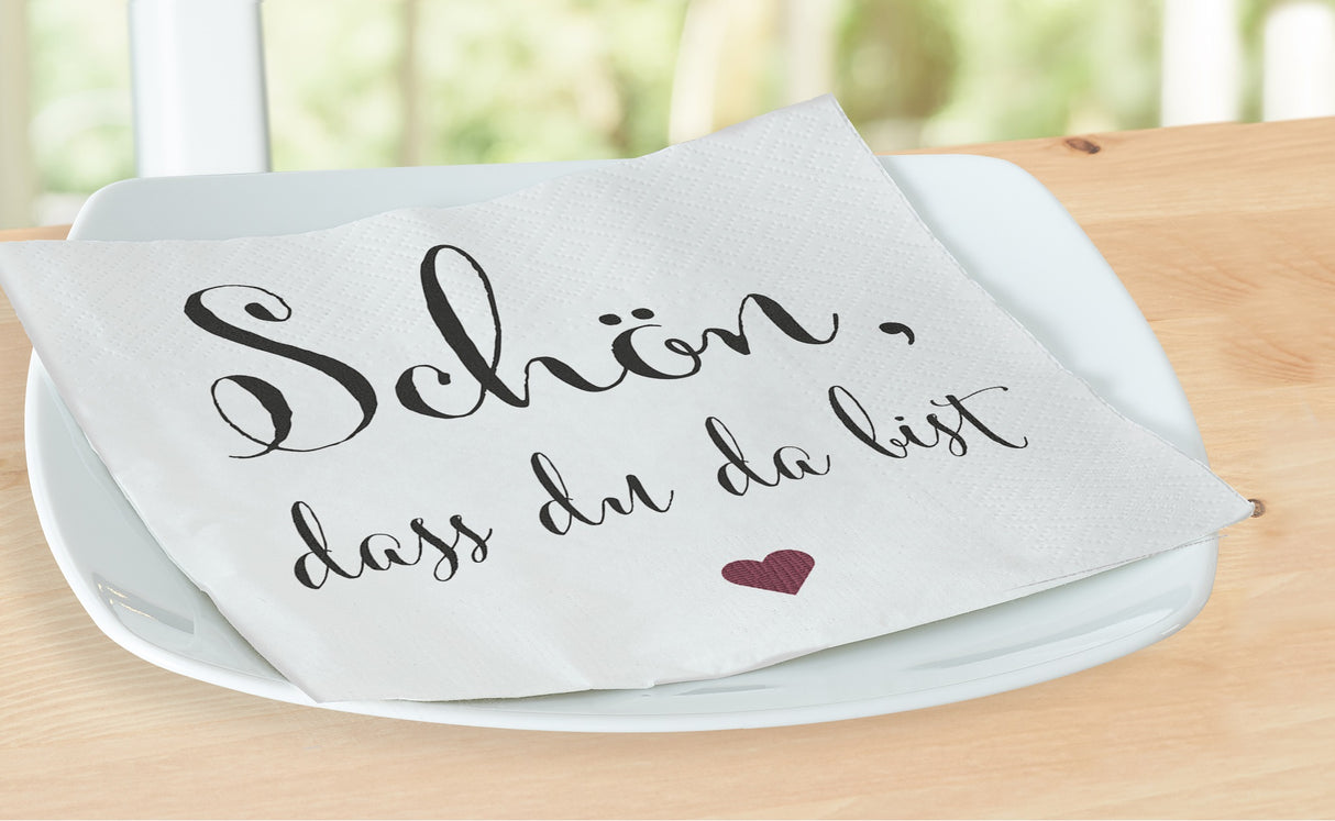 Servietten Schön dass du da bist 80 Stück Spruch Feier Fest Papier weiß 33x33 cm