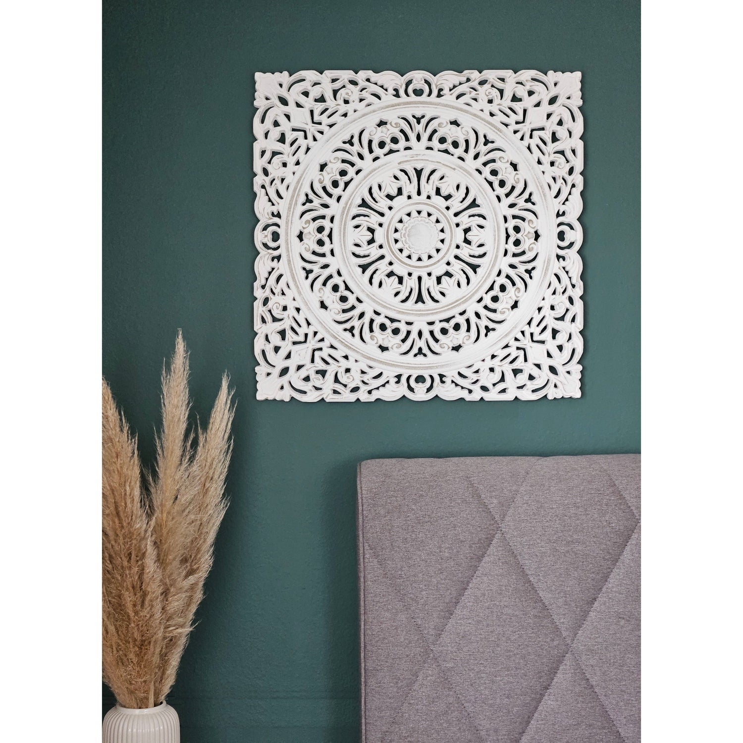 Wandornament Holz weiß 55x55 cm shabby Landhaus Ornament Holzornament Holzbild