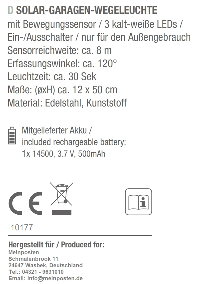 Solarlampe Wegeleuchte Solarleuchte Gartenbeleuchtung Metall schwarz 45 cm