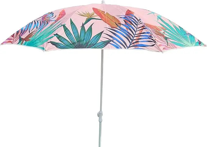 Sonnenschirm rosa mit tropischen Blättern UV-Schutz UPF 40+ Strandschirm Ø 155