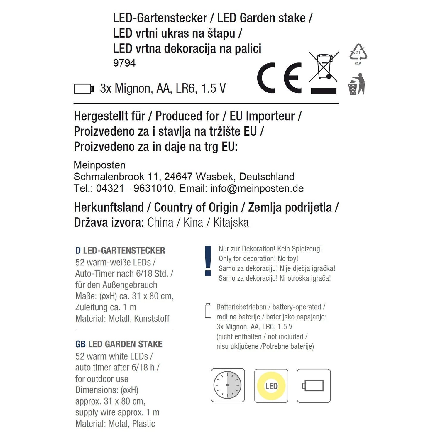 LED Gartenstecker Tannenbaum Weihnachtsbeleuchtung Beleuchtung Timer warmweiß