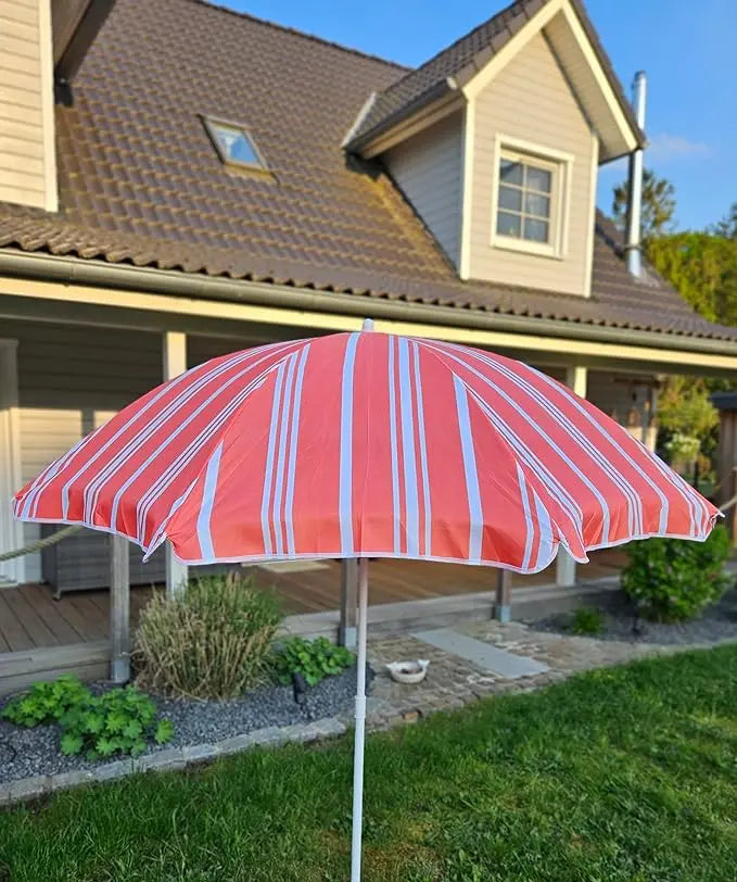 Sonnenschirm rot weiß gestreift UV-Schutz 30+ Schirm Strandschirm Ø 150 cm