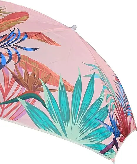 Sonnenschirm rosa mit tropischen Blättern UV-Schutz UPF 40+ Strandschirm Ø 155