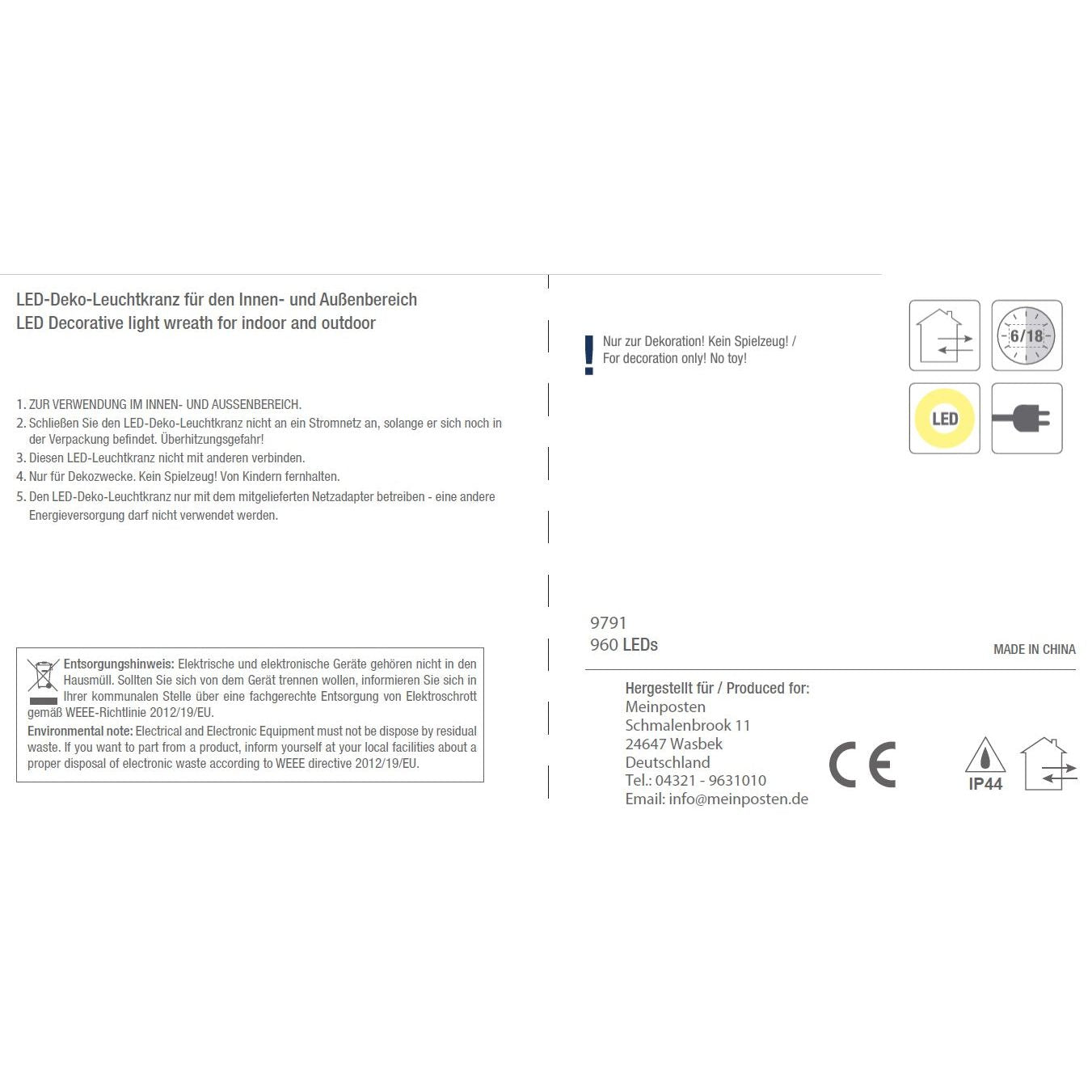 Kranz LED Timer Weihnachtskranz Türkranz Weihnachtsdeko warmweiß 38cm B-Ware - LED Türkranz