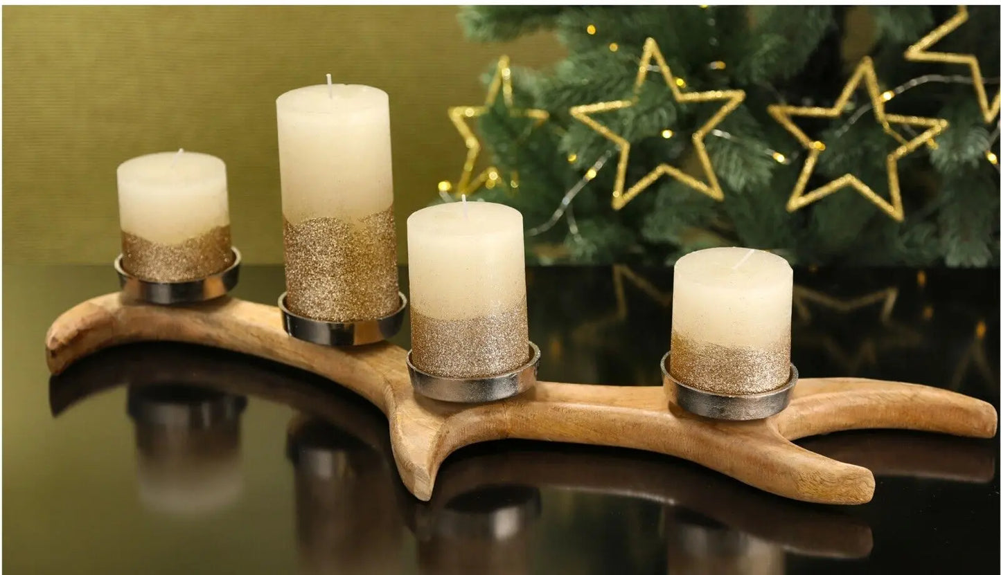 Adventskranz Kerzenständer Geweih Mango Holz Kerzen braun Kerzenhalter leuchter