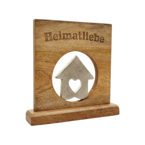 Dekoschild mit Haus Herz Mangoholz Metall Aufsteller Schild Wohnaccessoire Holz - Holzschild