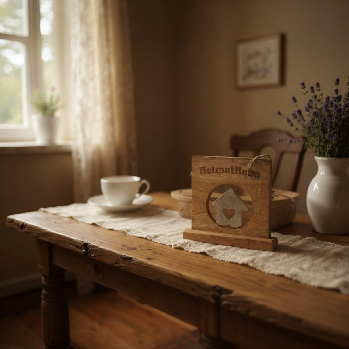 Dekoschild mit Haus Herz Mangoholz Metall Aufsteller Schild Wohnaccessoire Holz - Holzschild