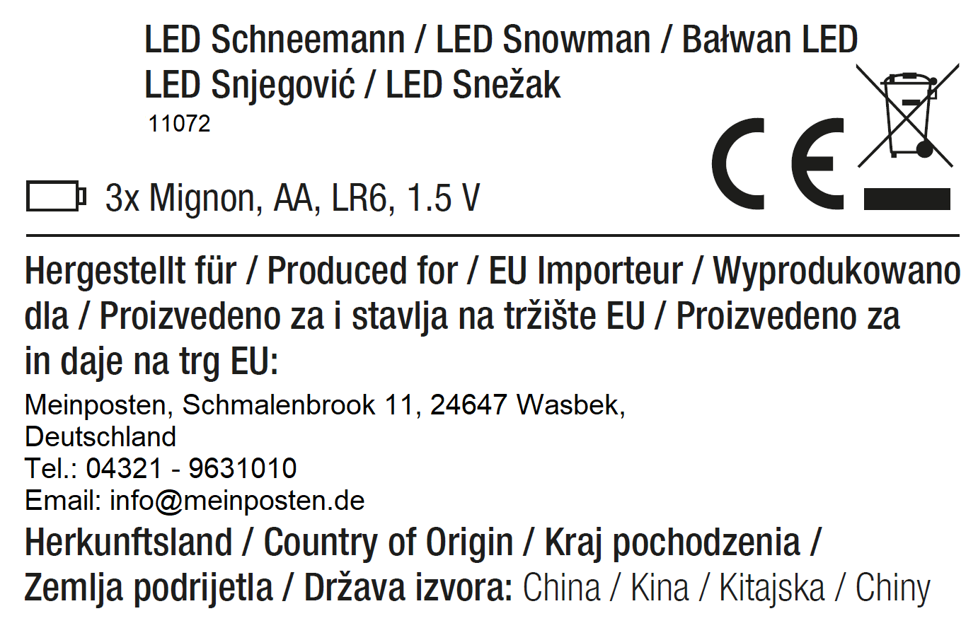 Schneemann mit warmweiß LED Beleuchtung Schal & Mütze rot Weihnachtsdeko H 20 cm