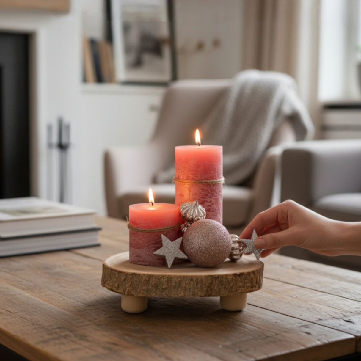 Baumscheibe rund Dekoscheibe Basteln Dekoteller auf Füßen Holzscheibe mit Rinde 17-22 cm