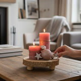 Baumscheibe rund Dekoscheibe Basteln Dekoteller auf Füßen Holzscheibe mit Rinde 17-22 cm