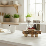 Baumscheibe rund Dekoscheibe Basteln Dekoteller auf Füßen Holzscheibe mit Rinde 17-22 cm