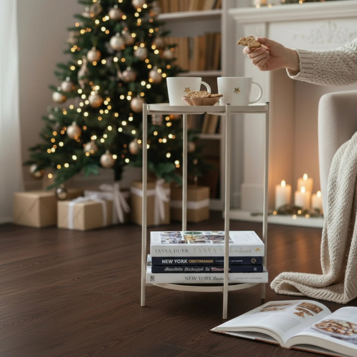 Beistelltisch rund Couchtisch Telefontisch 28x48 cm schwarz creme weiß