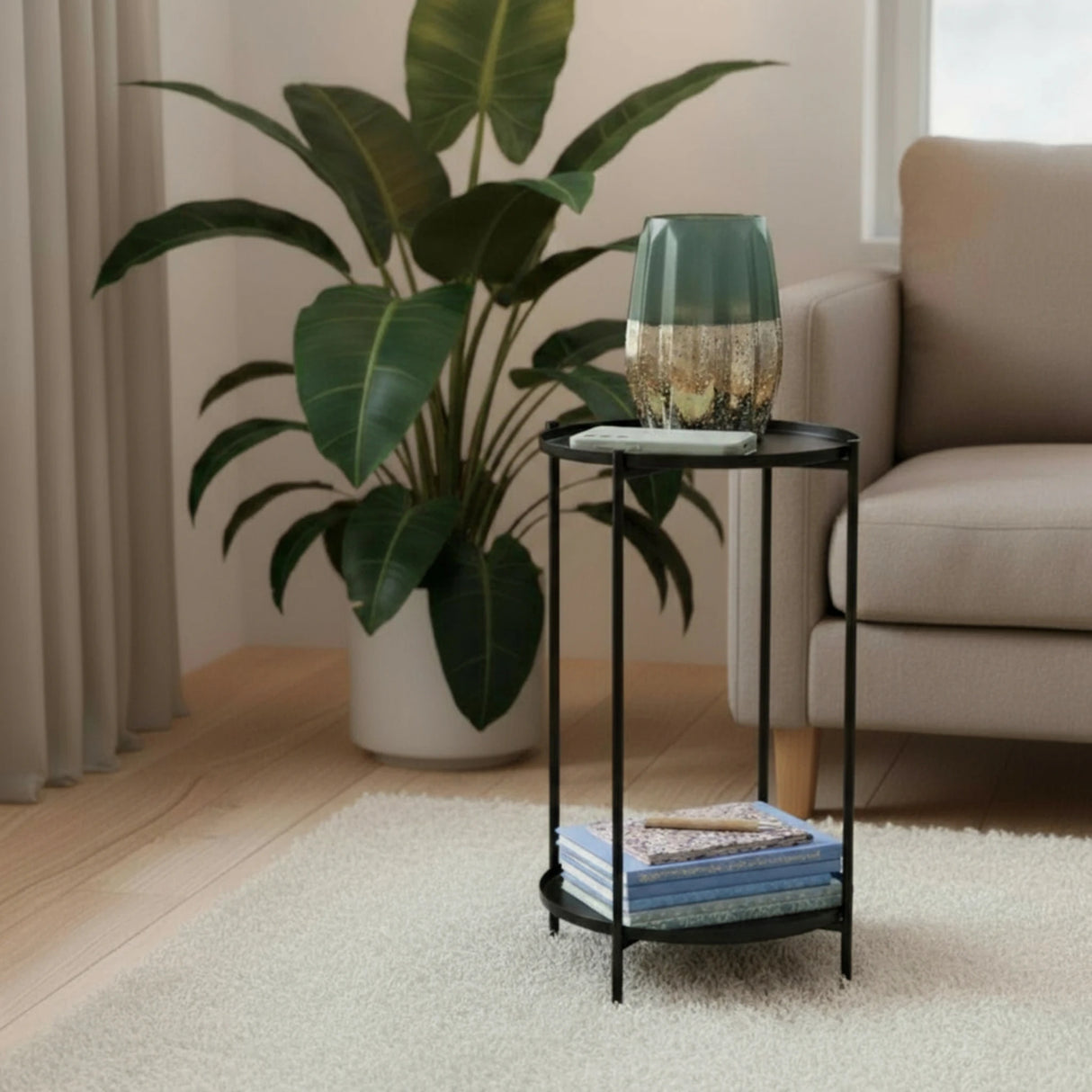 Beistelltisch rund Couchtisch Telefontisch 28x48 cm schwarz creme weiß