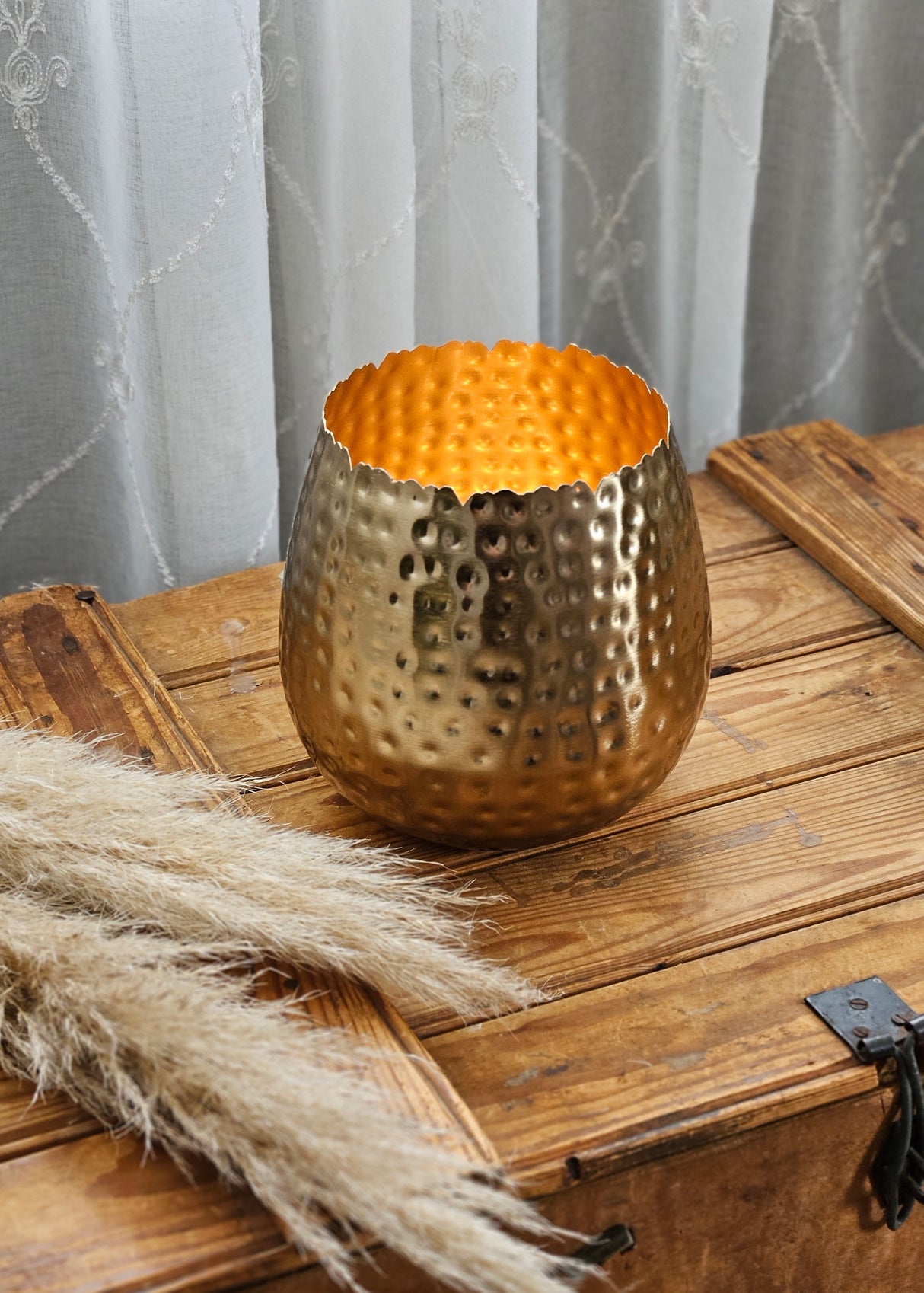 Blumentopf Übertopf Vase gold Metall Hammerschlag 18x18 cm Pflanztopf Deko