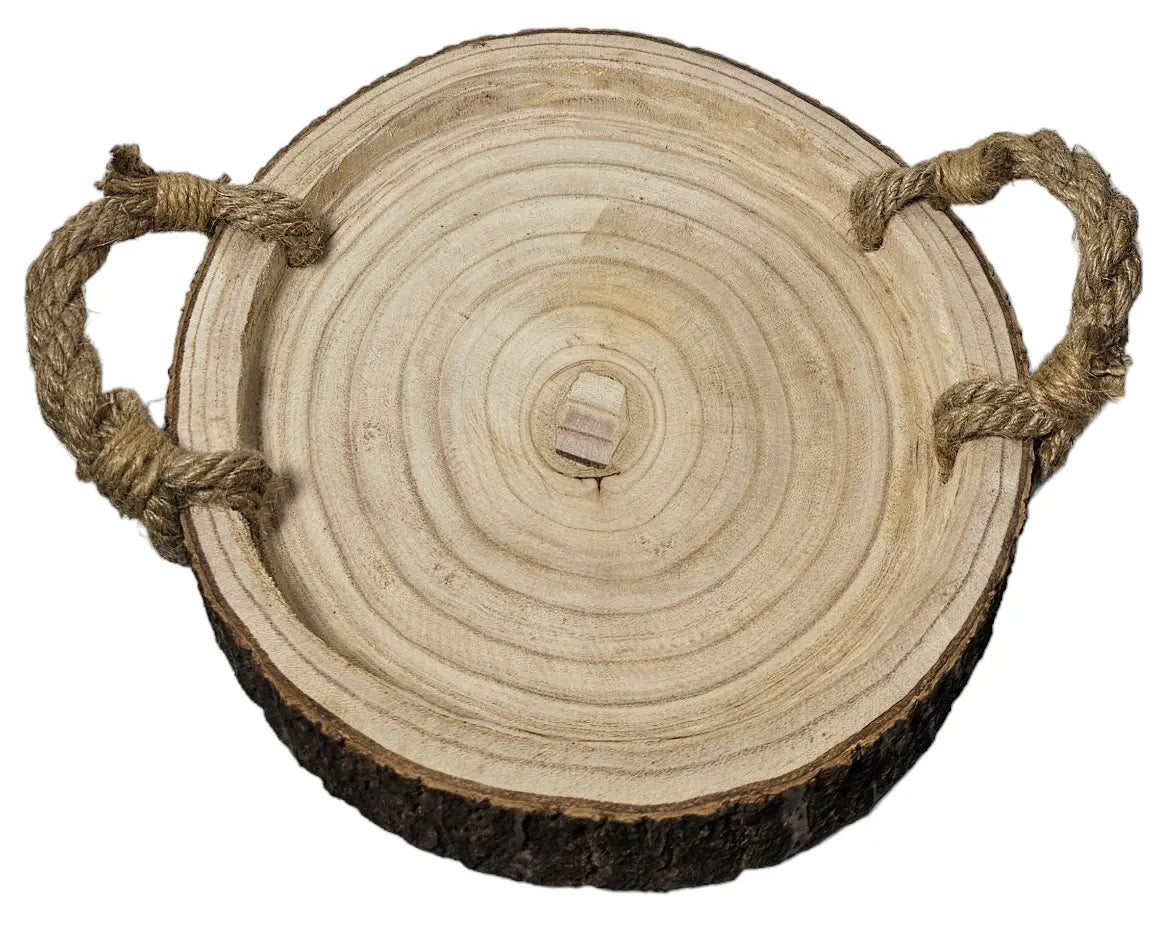 Tablett Holztablett Baumscheibe Holzscheibe Holz Dekoteller mit Griffen Ø 27 - 31 cm