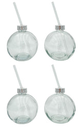 4 Trinkgläser Weihnachtskugel Trinkhalm Glas transparent Weihnachtskugel 400 ml