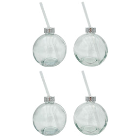 4 Trinkgläser Weihnachtskugel Trinkhalm Glas transparent Weihnachtskugel 400 ml - Trinkglas