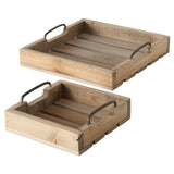 Decorative tray serving tray wooden tray brown 30 cm cm wood metal handle decorative set of 2