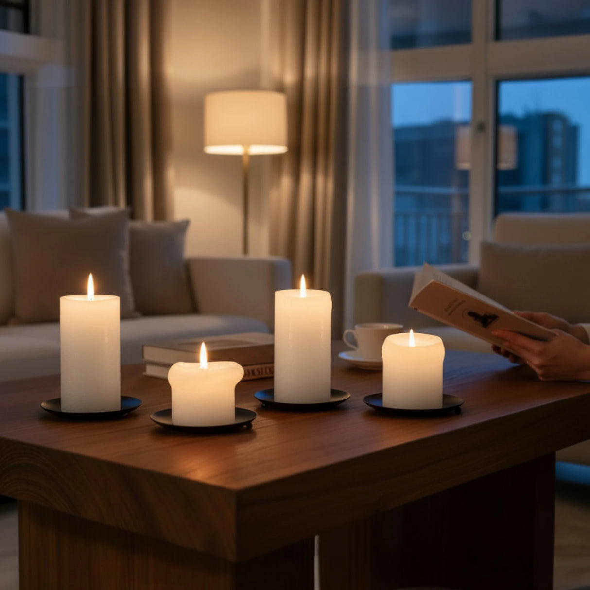 Kerzenhalter schwarz 4 Stück Stumpenkerzen Teller Kerzenteller Weihnachten 12 cm