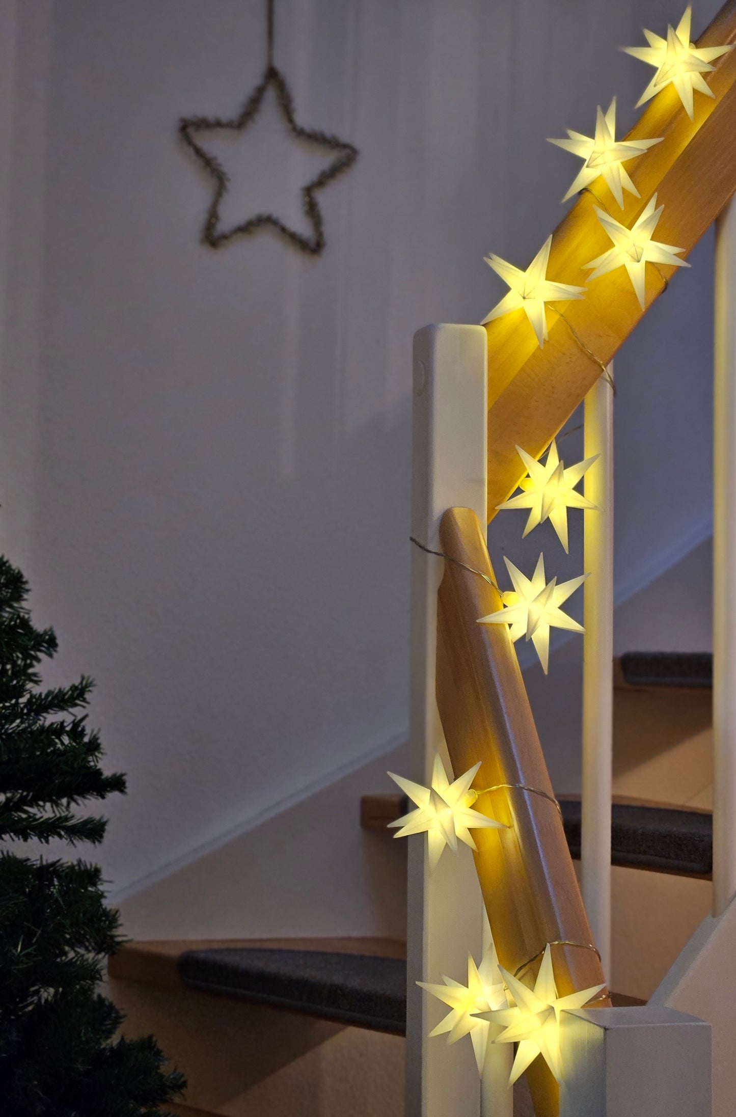 Lichterkette Weihnachtssterne LED warmweiß Fenster 3D Sterne mit Stecker 740cm