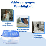 Dehumidifier 4x + 8x 400g refill packs. Room dehumidifier for bathrooms, basements, and more. Up to 60m²
