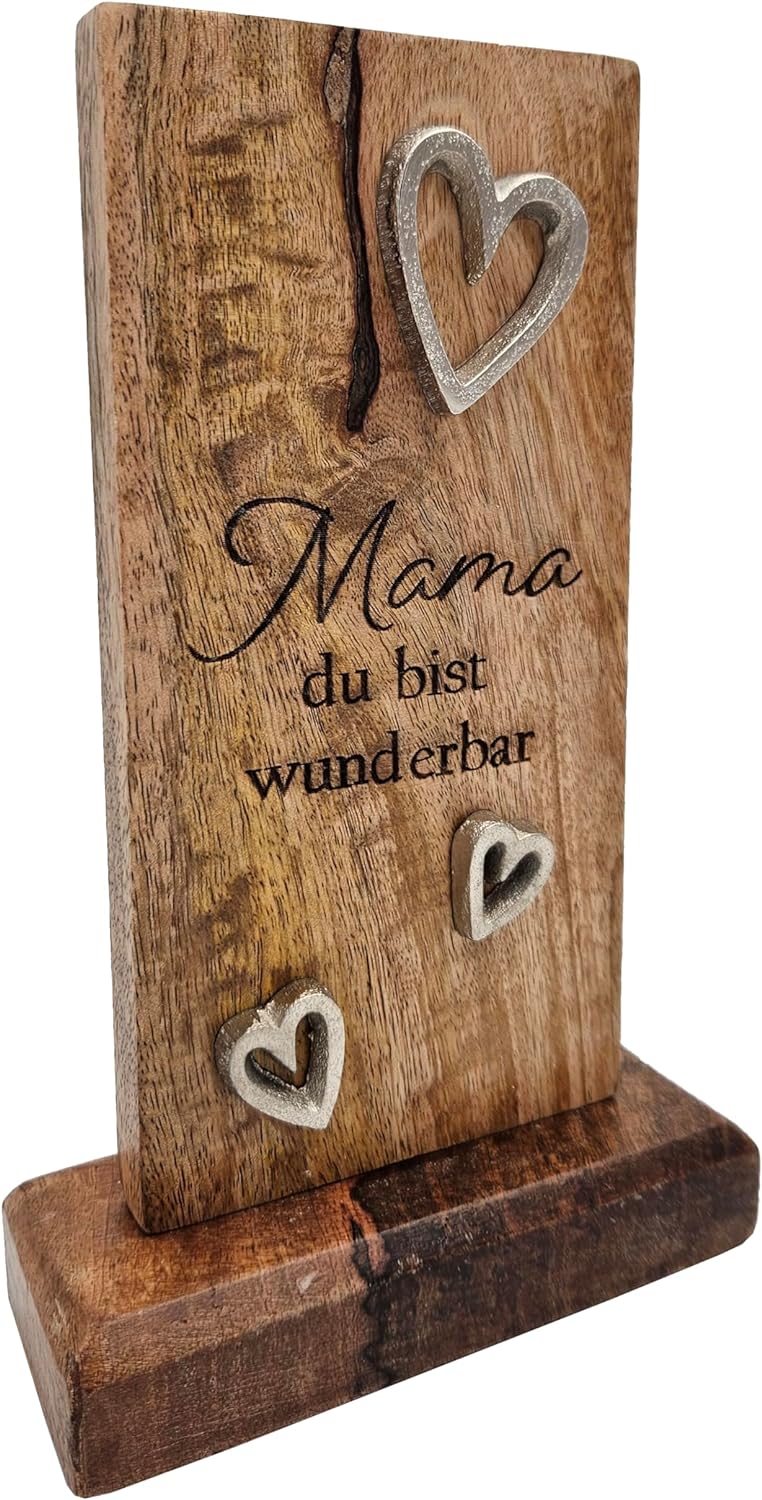 Holzschild MAMA Holztafel Geschenk Muttertag Mutter Schild Mangoholz Höhe 20 cm