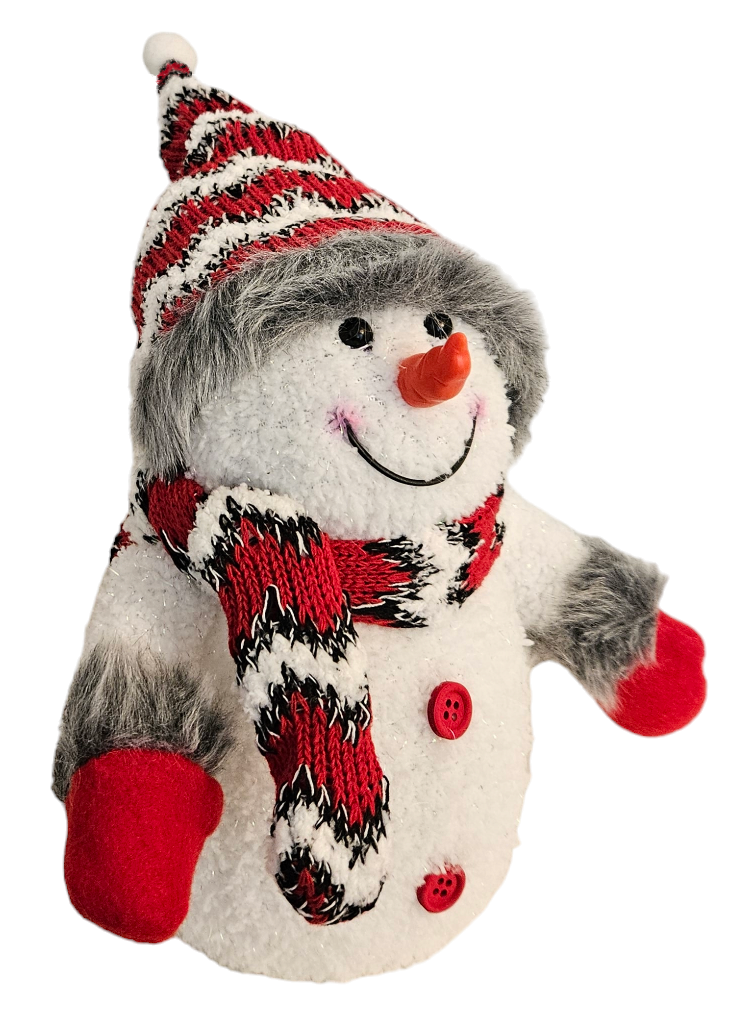 Schneemann mit warmweiß LED Beleuchtung Schal & Mütze rot Weihnachtsdeko H 20 cm