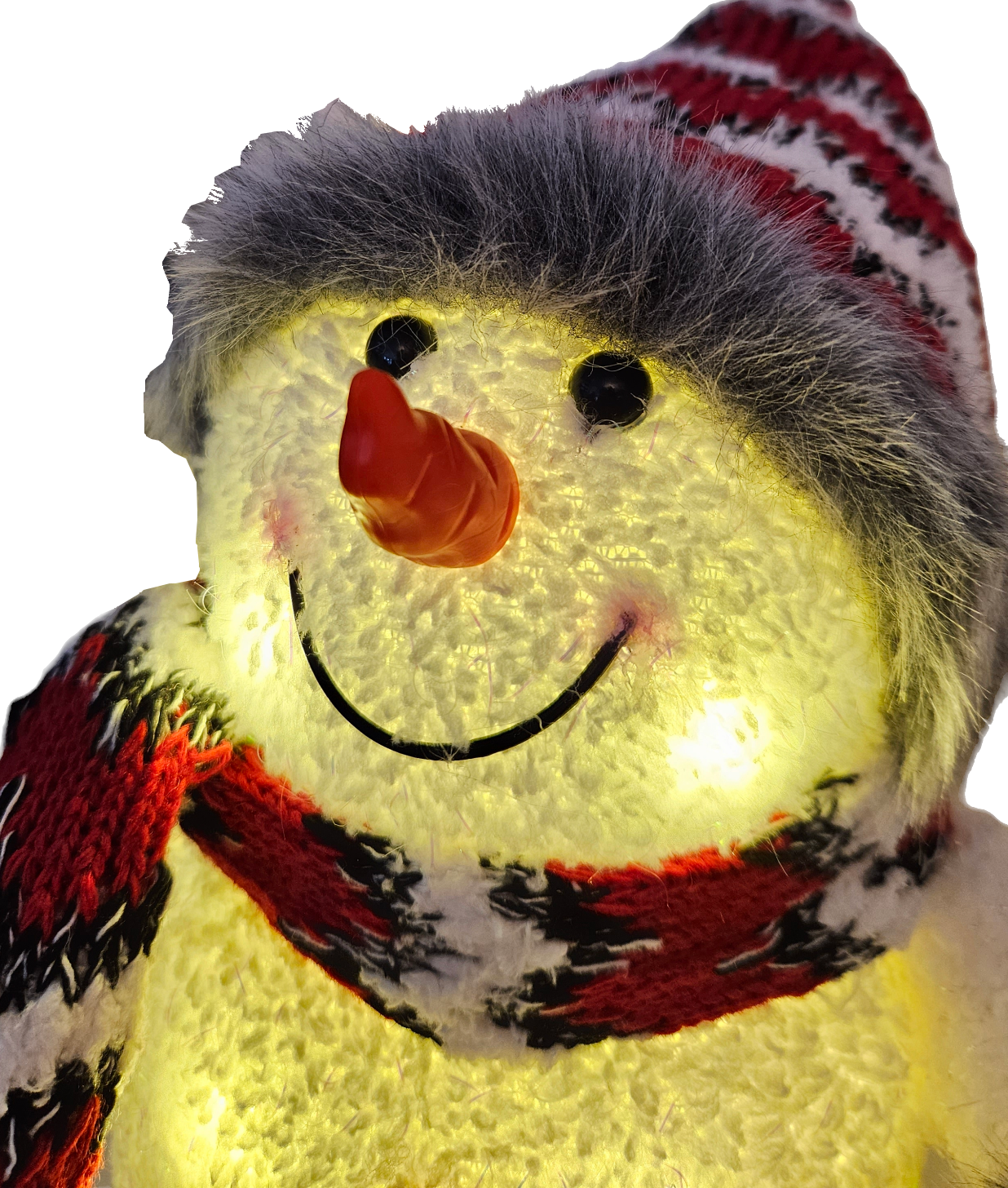 Schneemann mit warmweiß LED Beleuchtung Schal & Mütze rot Weihnachtsdeko H 20 cm