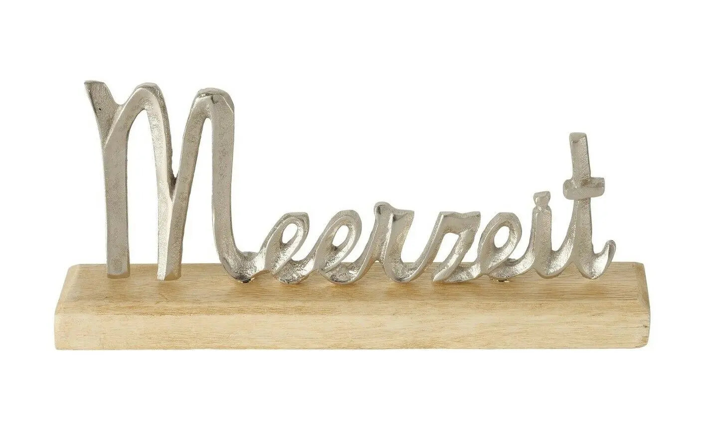 Schriftzug Meerzeit Meer Holz Metall Mangoholz Deko maritim Dekoration 28 cm