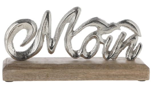 Schriftzug Moin Möwe Dekoschriftzug Mangoholz Aluminium Holz Silber 23x11x5 cm