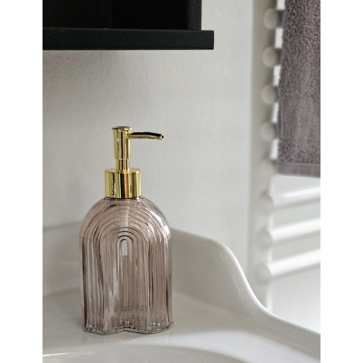 Seifenspender Retro braun beige gold Glas Pumpkopf Flüssigseifenspender 19 cm