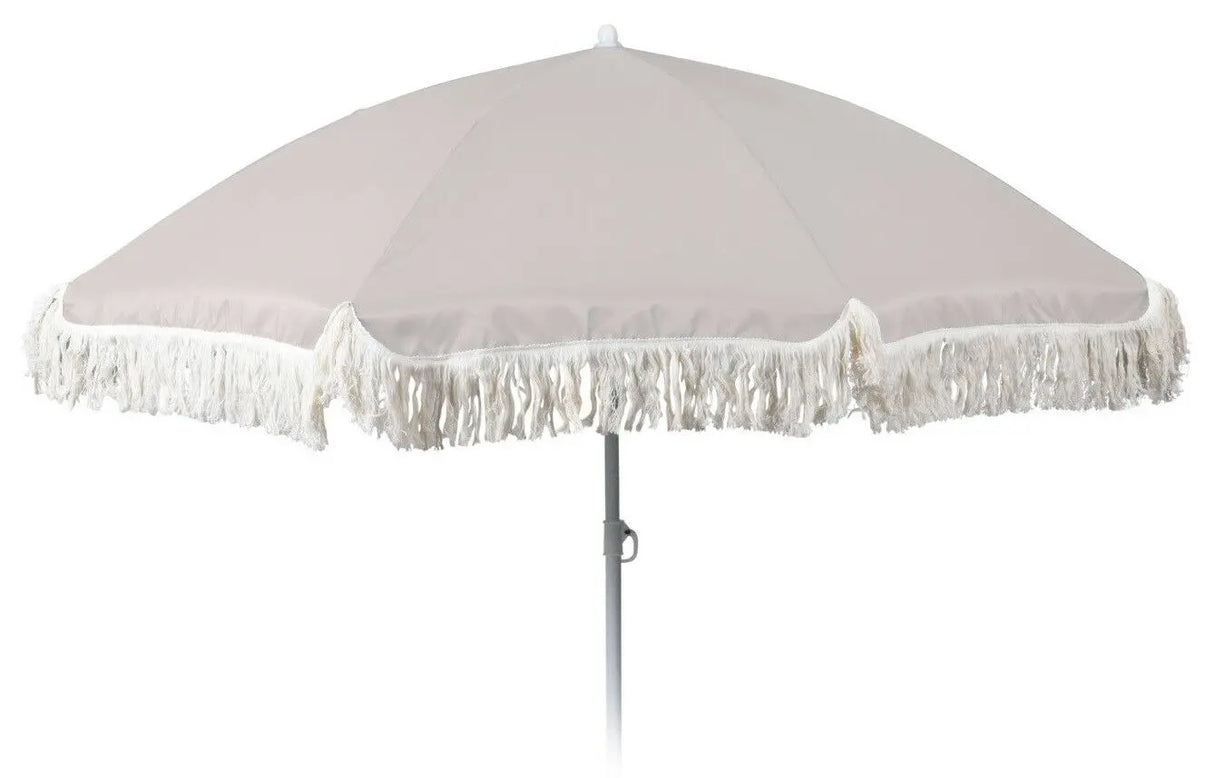 Sonnenschirm UV-Schutz 30+ Strandschirm mit Fransen Balkonschirm Schirm Ø 155 cm Hellgrau