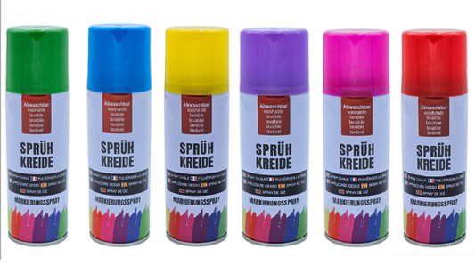 Sprühkreide SET 6 Farben Kreide Kreidespray Spray Rot Blau Grün Lila Rosa Gelb