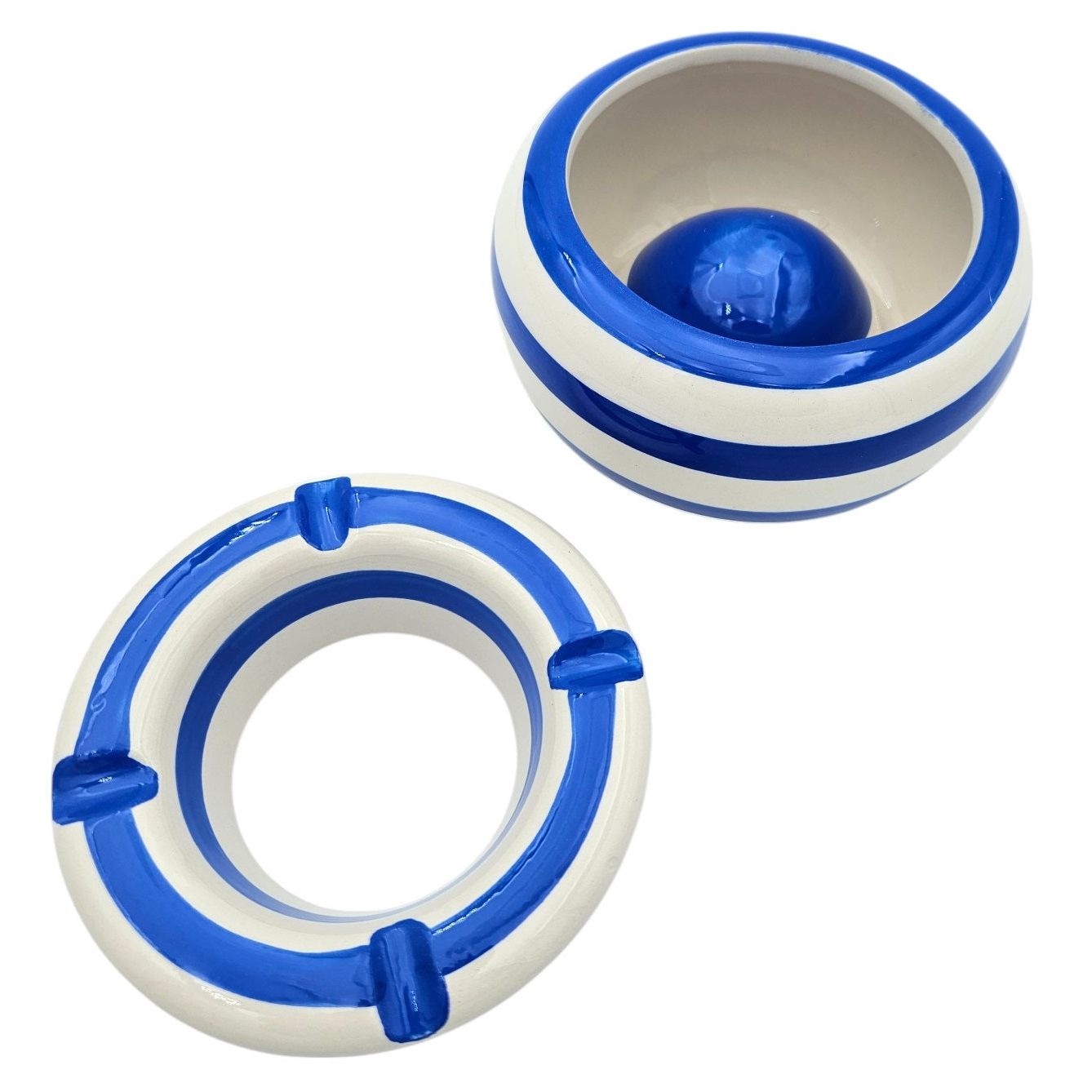 Sturmaschenbecher Mykonos M / XXL 23 cm Maritim blau weiß Aschenbecher gestreift