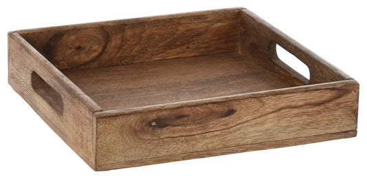 Tablett Mangoholz Dekotablett Serviertablett braun natur massives Holztablett Mango Holz Klein, 24 x 24 cm