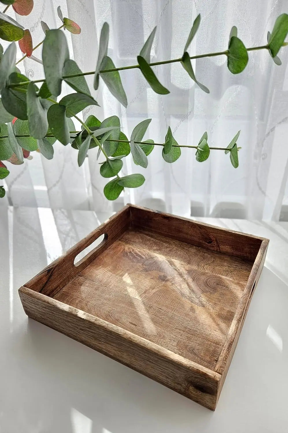 Tablett Mangoholz Dekotablett Serviertablett braun natur massives Holztablett Mango Holz Mittel, 27 x 27 cm